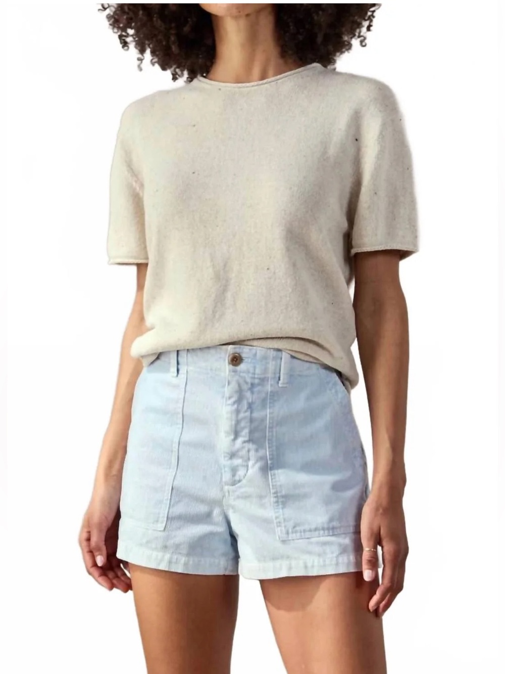 OUTERKNOWN SEVENTYSEVEN CORDUROY PALE BLUE ORGANIC COTTON HIGH RISE SHORTS